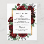 Red Gold Floral Rustic Élégant blanc Mariage Menus<br><div class="desc">Le design présente des pivoines aquarelles et des éléments floraux roses dans les tons rouge et bordeaux sur la végétation botanique d'eucalyptus. Le modèle est également doté d'une boîte imprimée couleur or pour une mise en page élégante. La typographie affiche une disposition moderne avec du texte noir. Affichez le lien...</div>