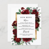 Red Gold Floral Rustic Élégant blanc Mariage Menus (Devant / Derrière)