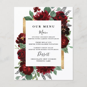 Red Gold Floral Rustic Elegant White Wedding Menus