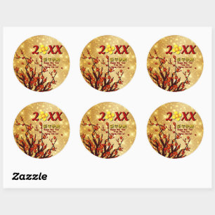 Red Gold Flowers Happy Chinese Nieuwjaar 20XX Ronde Sticker