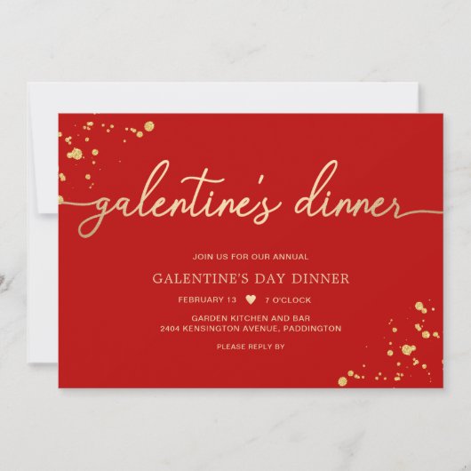 Red Gold Galentine's Day Dinner Invitation (Devant)