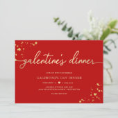 Red Gold Galentine's Day Dinner Invitation (Debout devant)