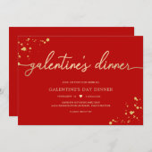 Red Gold Galentine's Day Dinner Invitation (Devant / Derrière)