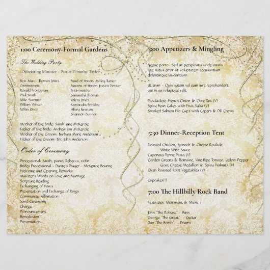 Red Gold Gatsby Paisley Peacock Wedding Programme (Dos)