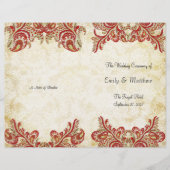 Red Gold Gatsby Paisley Peacock Wedding Programme (Devant)