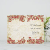 Red Gold Gatsby Paisley Peacock Wedding Programme (Staand voorkant)