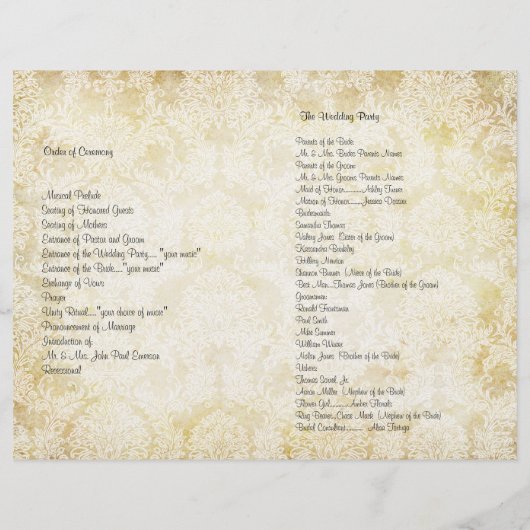 Red Gold Gatsby Paisley Peacock Wedding Programme (Dos)