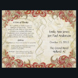 Red Gold Gatsby Paisley Peacock Wedding Programme<br><div class="desc">Vintage Paisley Peacock Mariage damassé Numéros de table</div>