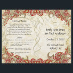 Red Gold Gatsby Paisley Peacock Wedding Programme<br><div class="desc">Vintage Paisley Peacock Mariage damassé Numéros de table</div>