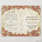Red Gold Gatsby Paisley Peacock Wedding Programme (Devant)