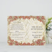 Red Gold Gatsby Paisley Peacock Wedding Programme (Debout devant)