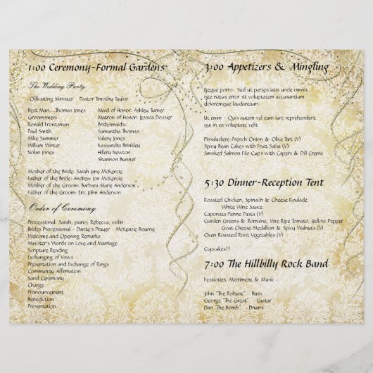 Red Gold Gatsby Paisley Peacock Wedding Programme (Dos)