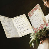 Red Gold Gatsby Paisley Peacock Wedding Programme