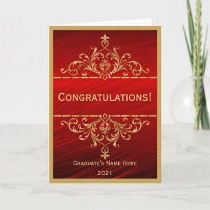  Red Gold Glam Gefeliciteerd Afstuderen Kaart