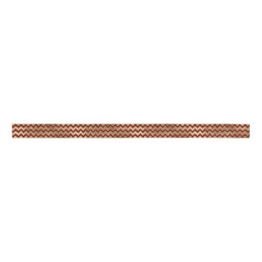 Red Gold Glam Zigzag Stripes Kerstmis Grosgrain Lint (Voorkant)