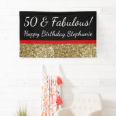 Red Gold Glitter 50th Fabulous Birthday Party Spandoek (Insitu)