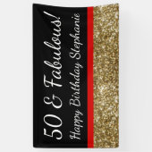 Red Gold Glitter 50th Fabulous Birthday Party Spandoek (Verticaal)