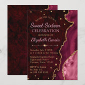 Red & Gold Glitter Agate en marble Sweet 16 Kaart (Voorkant / Achterkant)