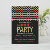 Red & Gold Glitter Chevron Bachelorette Party Kaart (Staand voorkant)
