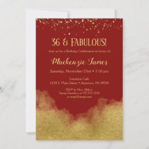 Red Gold Glitter Confetti Birthday Invitation Kaart