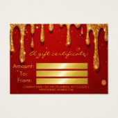 Red & Gold Glitter Drip Gift Card Visitekaartje (Achterkant)