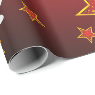 Red Gold Glitter-kerststerren & Snowman Cadeaupapier