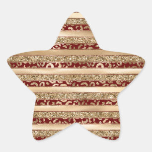 Red Gold Glitter Leopard Print Stripes Ster Sticker
