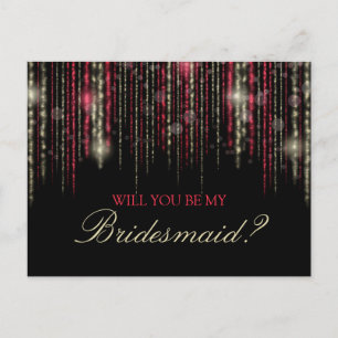 Red Gold Glitter Rain Wil je mijn bruidsmeisje zij Uitnodiging Briefkaart