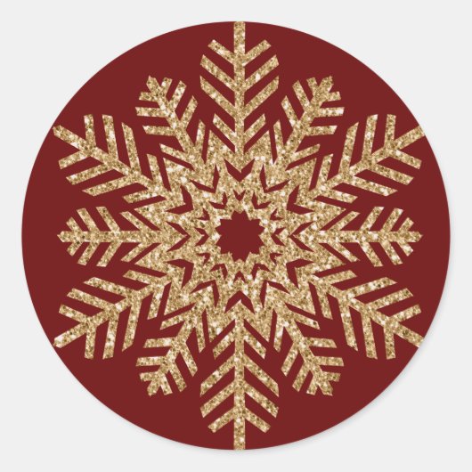Red Gold Glitter Snowflake Ronde Sticker (Voorkant)