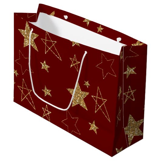 Red Gold Glitter Stars Groot Cadeauzakje (Voorkant Gekanteld)