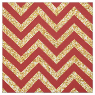 Red Gold Glitter Zigzag Stripes Chevron Pattern Stof