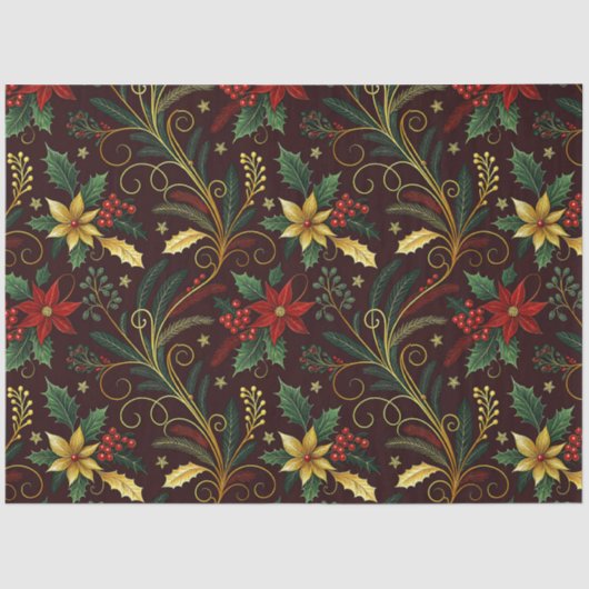 Red Gold Green Christmas Florals Decoupage  Tissuepapier (Voorkant)