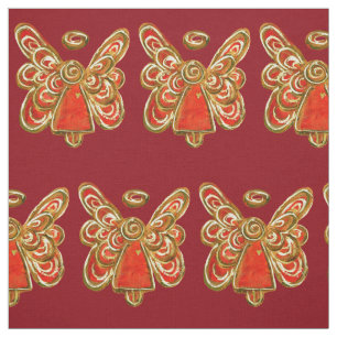 Red Gold Guardian Angel Art Fabric Materiaal Stof