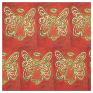 Red Gold Guardian Angel Art Fabric Materiaal Stof