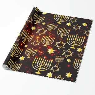 Red & Gold Hanukkah Menorah Cadeaupapier