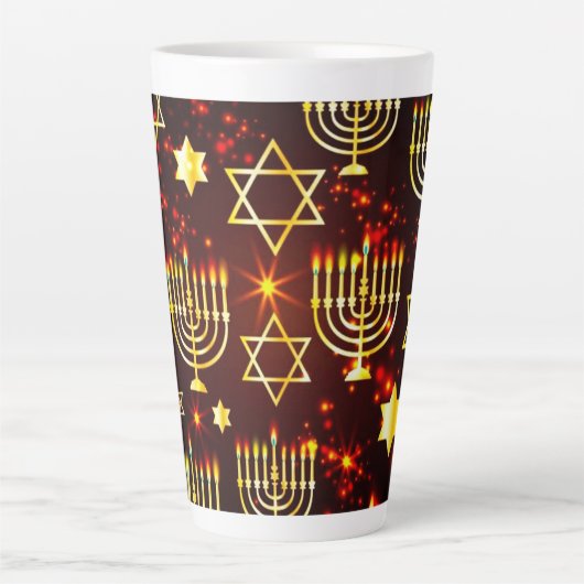 Red & Gold Hanukkah Menorah Latte Mok (Voorkant)
