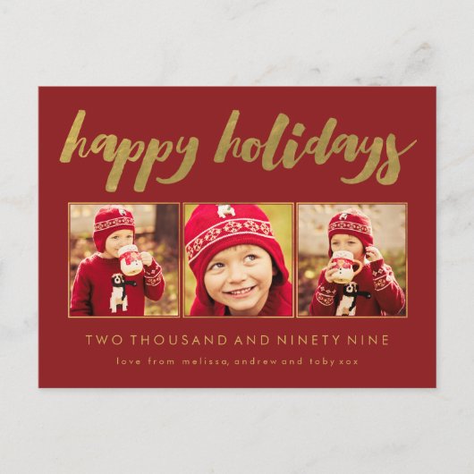 Red Gold Happy Holidays Xmas Photo Frame Carte pos (Devant)