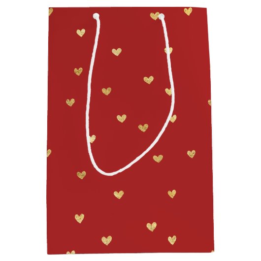 Red Gold Hearts Medium Cadeauzakje (Voorkant)