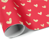 Red Gold Hearts Pattern Wrapping Paper Cadeaupapier (Rol Hoek)