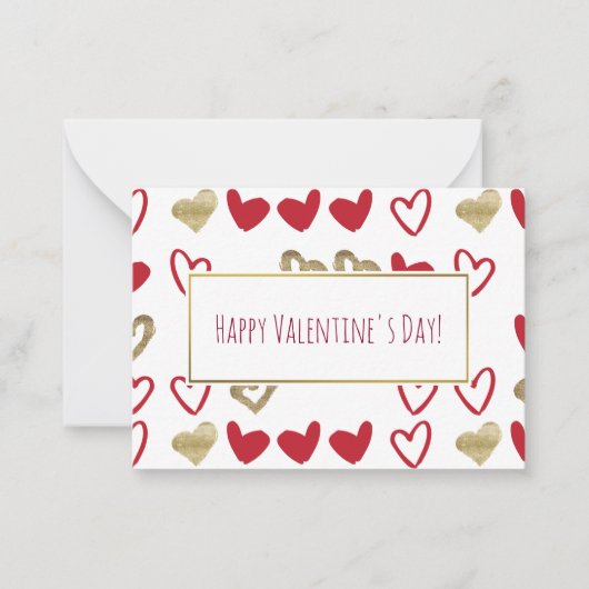 Red & Gold Hearts-Valentijn-kaarten 100-pakket Notitiekaartje (Voorkant)