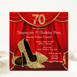 Red Gold High Heel Stap in 70 Verjaardagsfeest Kaart