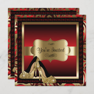 Red & Gold High Heels Invitation à l'anniversaire