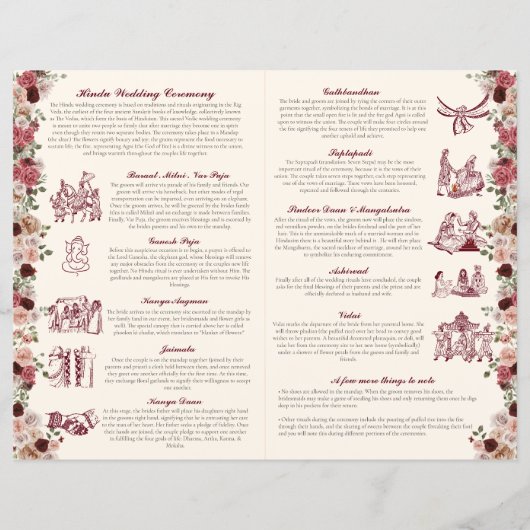 Red & Gold Hindu Mariage Ceremony Programme plié (Dos)
