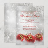 Red & Gold Holly Baubles Invitation de la fête de  (Devant / Derrière)