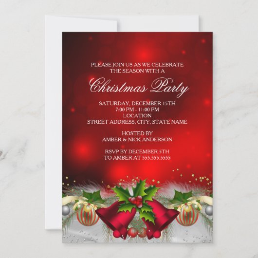 Red & Gold Holly Baubles Invitation de la fête de  (Devant)