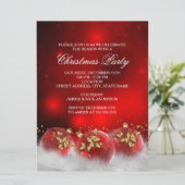 Red & Gold Holly Baubles kerst uitnodiging (Staand voorkant)