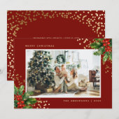 Red Gold Holly Berries Cartes de Noël photo (Devant / Derrière)