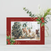 Red Gold Holly Berries Cartes de Noël photo (Debout devant)