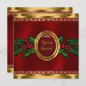 Red Gold Holly Corporate Christmas Party Kaart (Voorkant / Achterkant)
