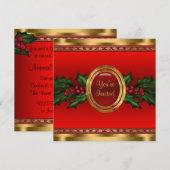 Red Gold Holly Corporate Christmas Party Kaart (Voorkant / Achterkant)